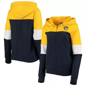 Женская темно-синяя толстовка с молнией во всю длину New Era Milwaukee Brewers из френч-терри с цветными блоками New Era