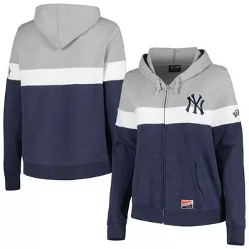 Женская темно-синяя толстовка с молнией во всю длину New Era New York Yankees большого размера с цветными блоками New Era