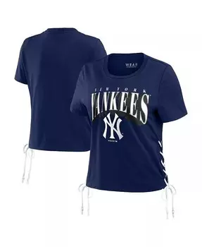 Женская темно-синяя укороченная футболка со шнуровкой по бокам New York Yankees Wear By Erin Andrews, синий