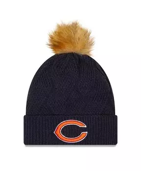 Женская темно-синяя вязаная шапка Chicago Bears Snowy с манжетами и помпоном New Era, синий