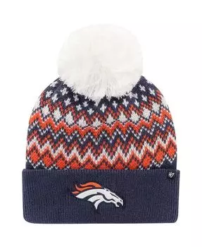 Женская темно-синяя вязаная шапка Denver Broncos Elsa с манжетами и помпоном '47 Brand, синий