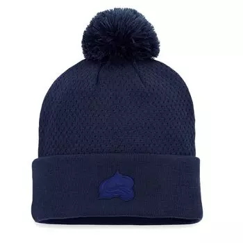 Женская темно-синяя вязаная шапка Fanatics Colorado Avalanche Authentic Pro Road с манжетами и помпоном Fanatics
