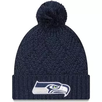 Женская темно-синяя вязаная шапка New Era College Seattle Seahawks с манжетами и помпоном New Era