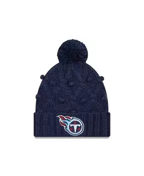 Женская темно-синяя вязаная шапка Tennessee Titans Toasty с манжетами и помпоном New Era, синий