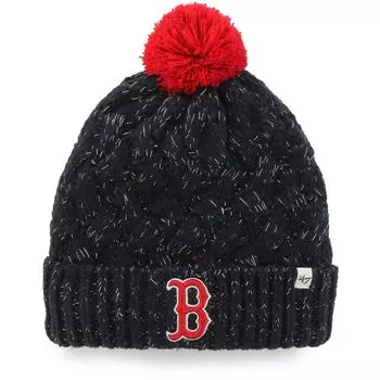 Женская темно-синяя вязаная шляпа с манжетами и помпоном Boston Red Sox '47 47 Brand