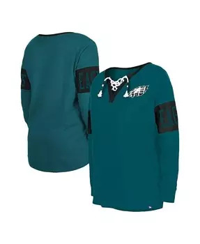 Женская темно-зеленая футболка Philadelphia Eagles на шнуровке с вырезом и длинными рукавами New Era, зеленый