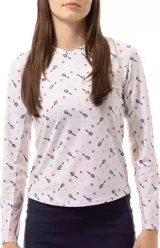 Женская теннисная рубашка SanSoleil с длинными рукавами и v-образным вырезом Sunglow, цвет Robin