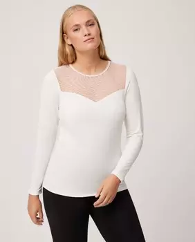 Женская термофутболка с длинными рукавами, мягкой подкладкой и деталями из кружева плюмети. Ysabel Mora, белый