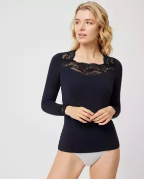 Женская термофутболка с кружевными деталями и длинными рукавами Ysabel Mora, темно-синий