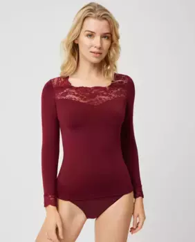 Женская термофутболка с кружевными деталями и длинными рукавами Ysabel Mora, цвет Granate