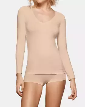 Женская терморегулирующая майка с длинными рукавами и V-образным вырезом Impetus, бежевый
