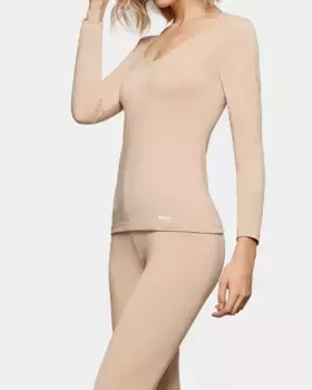 Женская терморубашка с длинными рукавами и V-образным вырезом Impetus, бежевый