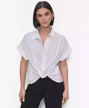 Женская текстурированная рубашка с асимметричным подолом Camp Shirt DKNY, белый