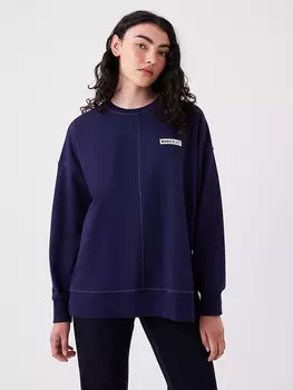 Женская толстовка большого размера с длинным рукавом и круглым вырезом с принтом LCW Casual, темно-синий