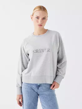 Женская толстовка большого размера с длинным рукавом и круглым вырезом с принтом LCWAIKIKI Classic, серый меланж