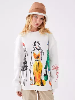 Женская толстовка большого размера с длинным рукавом и круглым вырезом с принтом XSIDE, экрю