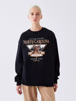 Женская толстовка большого размера с длинным рукавом и круглым вырезом с принтом XSIDE, новый черный