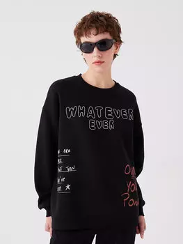 Женская толстовка большого размера с длинным рукавом и круглым вырезом с принтом XSIDE, новый черный