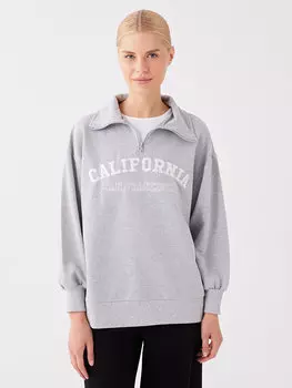 Женская толстовка большого размера с длинным рукавом и воротником рубашки с принтом, туника LCW Modest