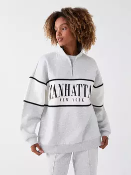 Женская толстовка большого размера с длинным рукавом и высоким воротником с принтом XSIDE, серый меланж