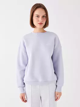 Женская толстовка большого размера с круглым вырезом и длинными рукавами с вышивкой LCW Casual, матовый сиреневый