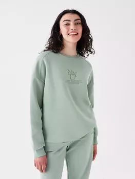 Женская толстовка большого размера с круглым вырезом и длинными рукавами с вышивкой LCW Casual, сизый