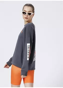 Женская толстовка большого размера с велосипедным воротником антрацитового цвета с принтом Biondina X Boyner