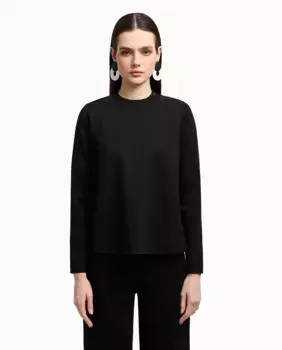 Женская толстовка из интерлока со стразами на плечах Emporio Armani, черный