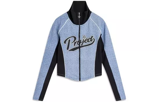 Женская толстовка из коллекции Sports Life, имитация денима, с принтом черного цвета по всей поверхности Lining