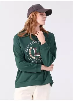 Женская толстовка изумрудно-зеленого цвета с круглым вырезом и принтом Limon