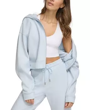 Женская толстовка на молнии с капюшоном и логотипом металлик DKNY, синий