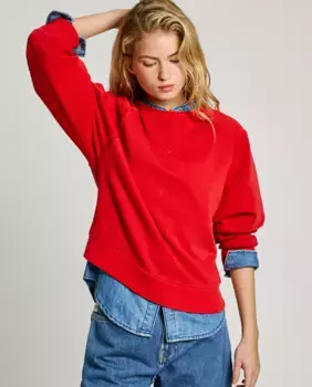 Женская толстовка, окрашенная в готовом виде, с напечатанным логотипом Pepe Jeans, красный