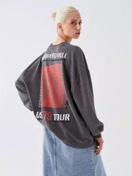 Женская толстовка оверсайз с длинными рукавами и круглым вырезом AC/DC с принтом XSIDE, антрацит