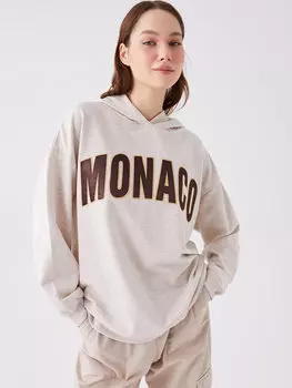 Женская толстовка оверсайз с длинными рукавами и принтом LCW Casual, цвет камня меланж