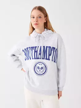 Женская толстовка оверсайз с длинными рукавами и принтом LCW Casual, темно-синий