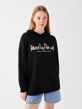 Женская толстовка оверсайз с длинными рукавами и принтом «Микки и друзья» LCW Casual, новый черный