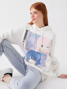 Женская толстовка оверсайз с длинными рукавами и принтом XSIDE, экрю