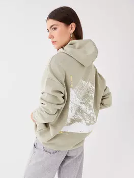 Женская толстовка оверсайз с длинными рукавами и принтом XSIDE, сизый