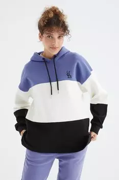 Женская толстовка оверсайз с капюшоном светло-сиреневого цвета с вышивкой TOMMYLIFE