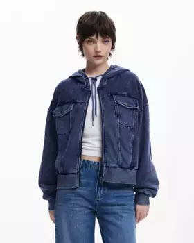 Женская толстовка с эффектом денима, с капюшоном и молнией Desigual, синий