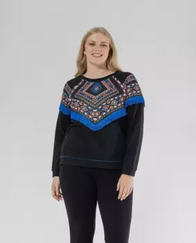 Женская толстовка с этническим узором и бахромой October, черный