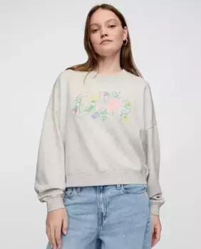 Женская толстовка с цветочным логотипом Gap, светло-серый