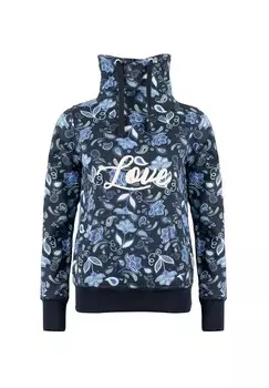 Женская толстовка с цветочным принтом, высоким воротником-стойкой, цветочным принтом по всей поверхности, принтом спереди, эластичными манжетами в рубчик контрастного цвета ROADSIGN australia, темно-синий