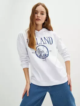 Женская толстовка с длинным рукавом и капюшоном с принтом LCW Casual, оптический белый