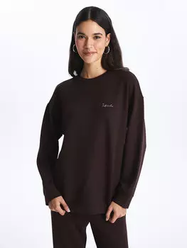 Женская толстовка с длинным рукавом и круглым вырезом с принтом LCW Casual, шоколадно-коричневый