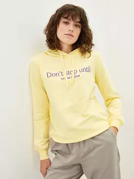 Женская толстовка с длинным рукавом и принтом с капюшоном и слоганом LCW Casual