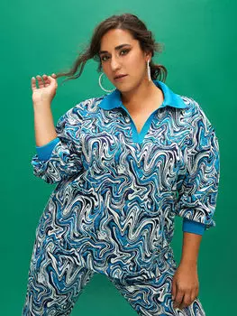 Женская толстовка с длинным рукавом и воротником поло с узором LCW Casual