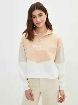 Женская толстовка с длинным рукавом и воротником-стойкой с цветными блоками LCW Casual