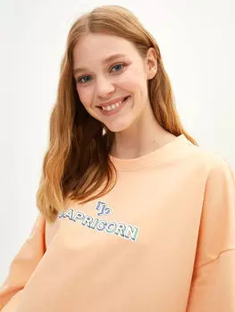 Женская толстовка с длинным рукавом с круглым вырезом и принтом LCW Casual