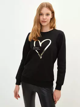 Женская толстовка с длинным рукавом с круглым вырезом и принтом LCW Casual